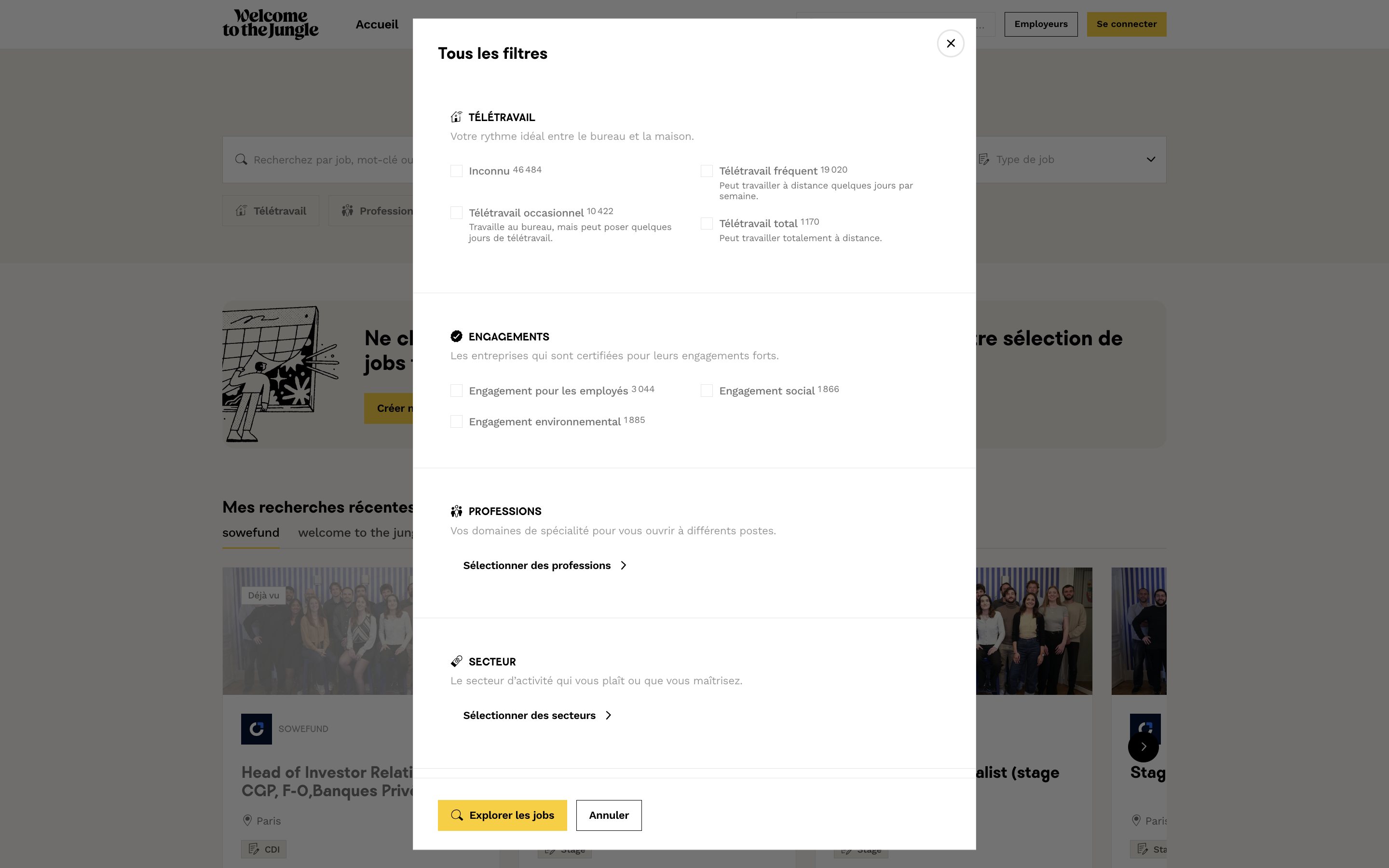 Filtres recherche demploi